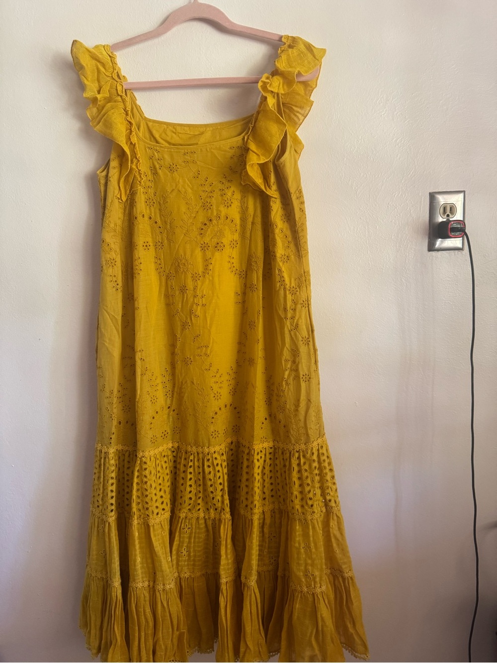 Anthropologie Yellow Eyelet Dress, 6p